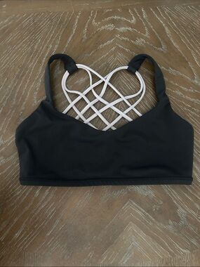 Lululemon Dark Grey With Light Pink Strappy Back Sports Bra